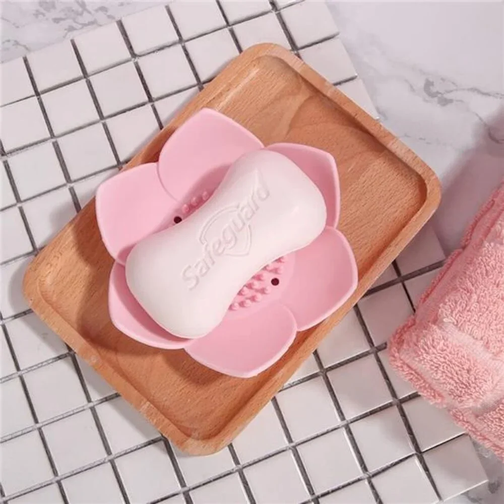 Silicone Soap Dish Soap Holder Flower Shape Draining Tray for Bathroom Kitchen